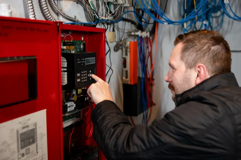 Fire alarm and suppression system being tested