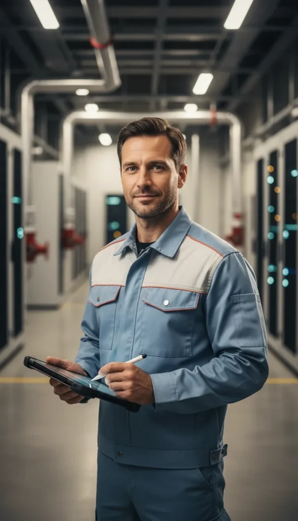 Poseidon technician inspecting a fire protection system