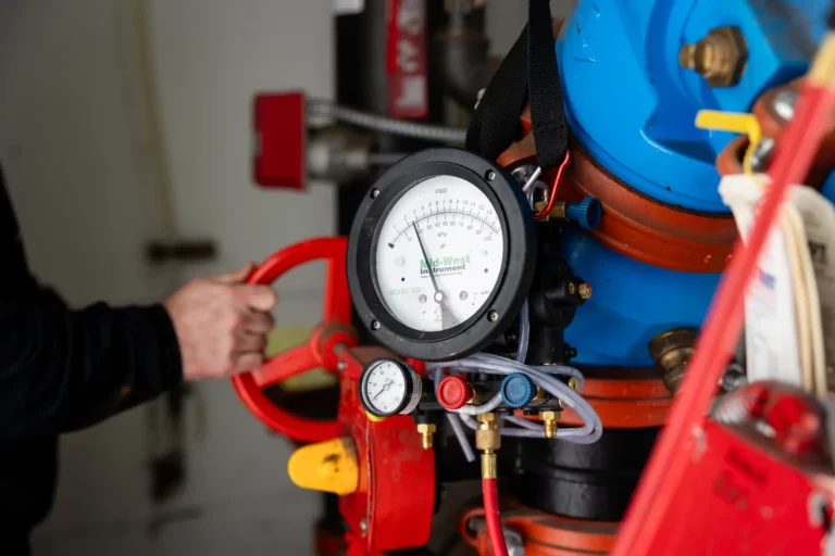 Fire pump pressure gauge being tested