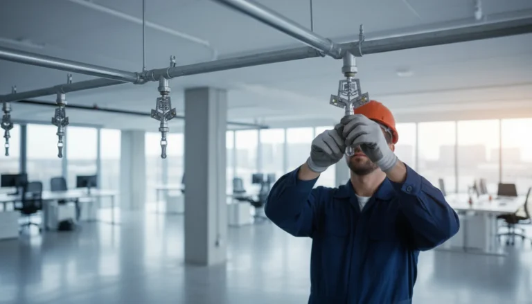 Technician installing a fire sprinkler system in Vancouver